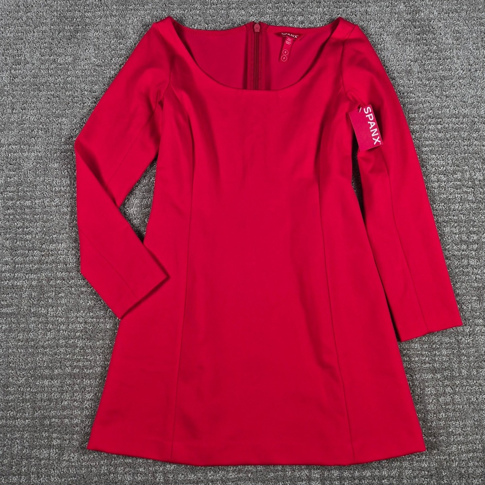 Spanx Dress Womens S Red Rouge Ballet Neck Mini Ponte Long Sleeve 219959 NEW NWT